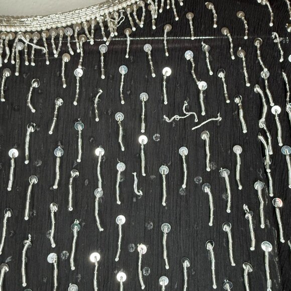 Vintage 90s Sheer Black Silver Beaded Sequin Dressy Top| Size Medium - Picture 9 of 9